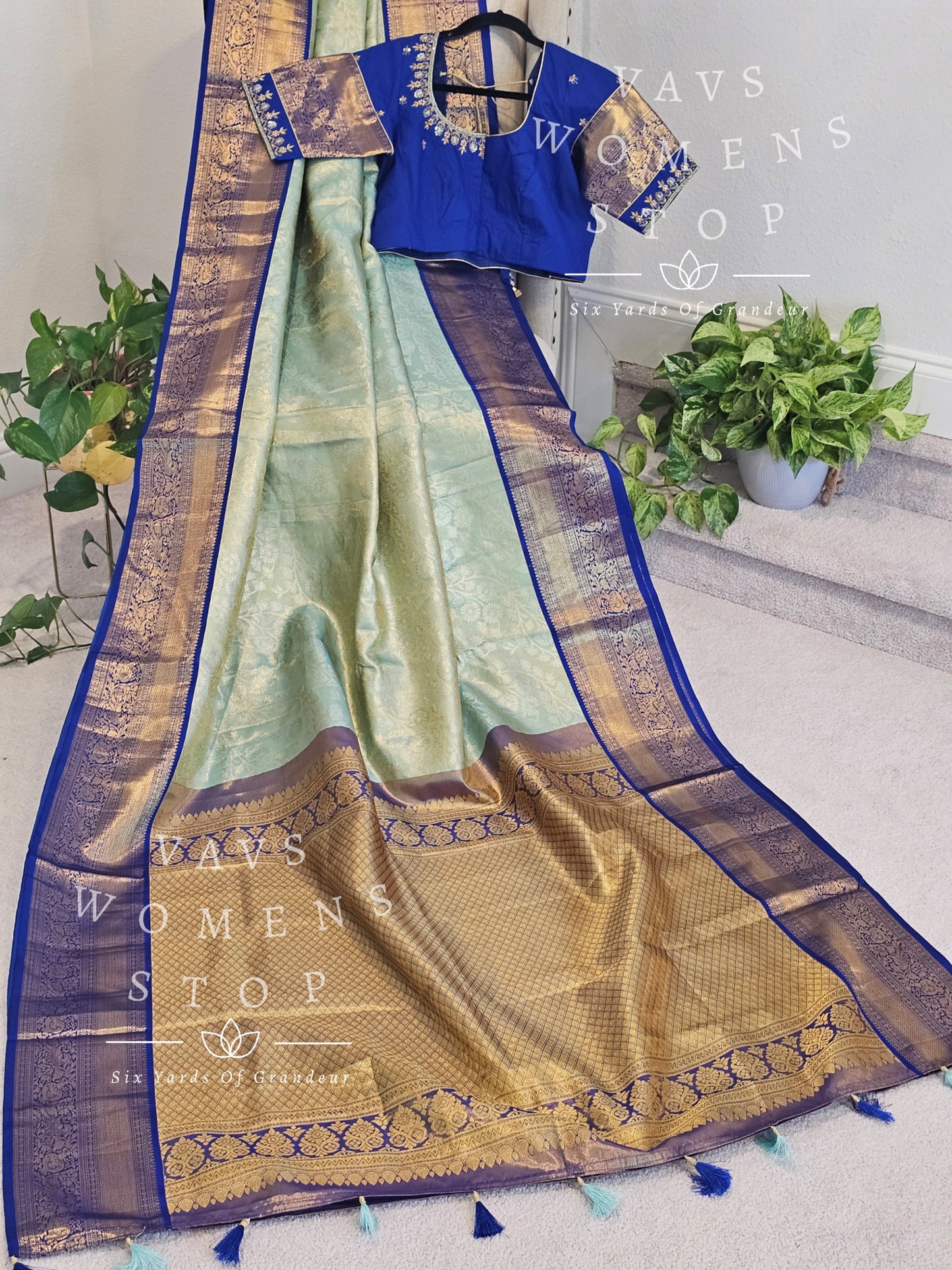 Pure Kanchi Pattu Tissue Brocade Silk Saree - Maggam Blouse