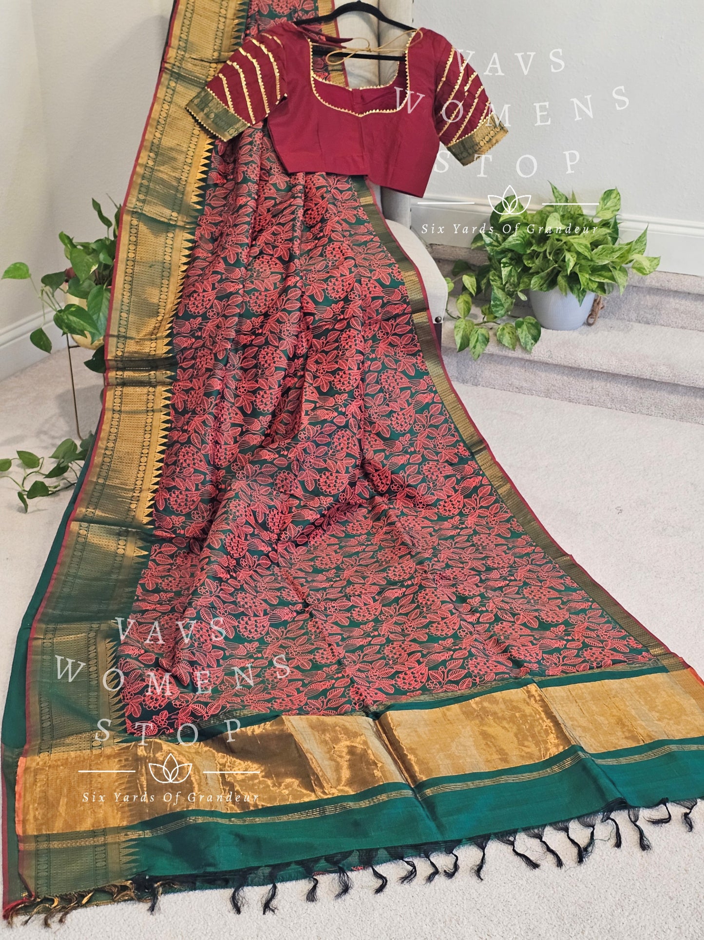 Mangalagiri Pattu Kalamkari Print Saree - Blouse