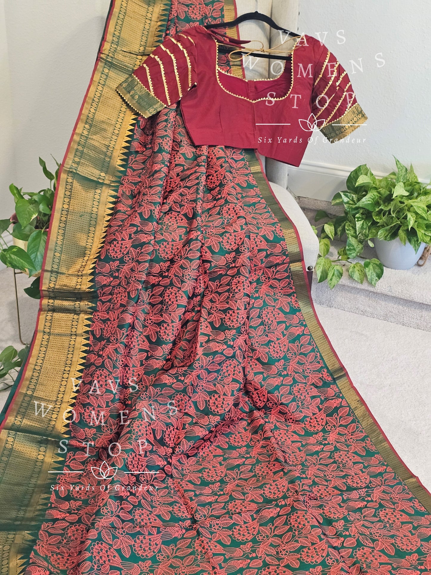 Mangalagiri Pattu Kalamkari Print Saree - Blouse