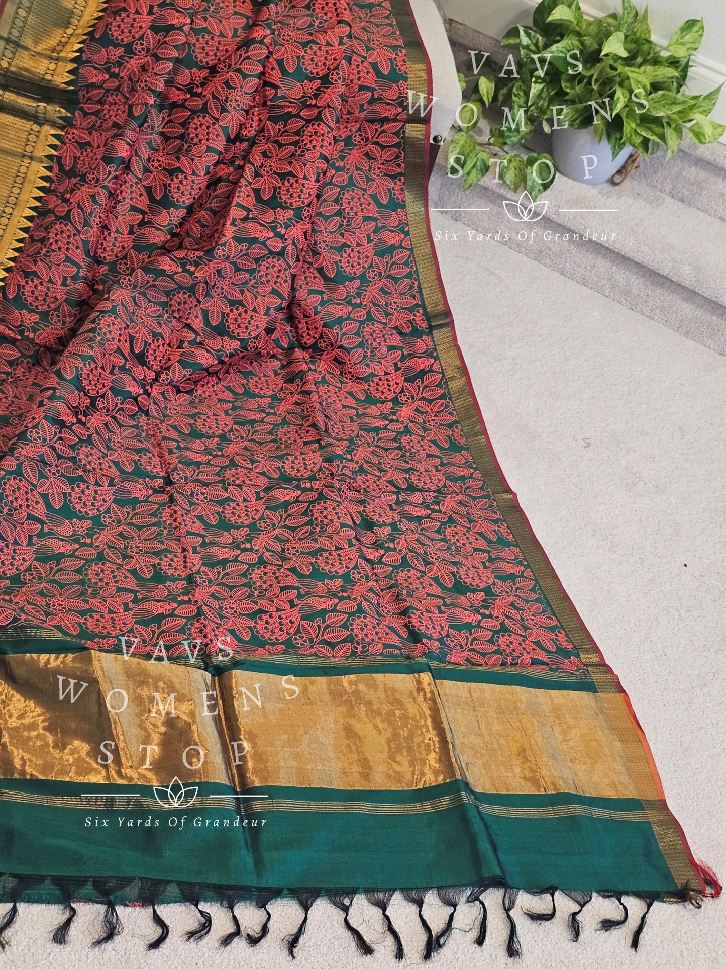 Mangalagiri Pattu Kalamkari Print Saree - Blouse