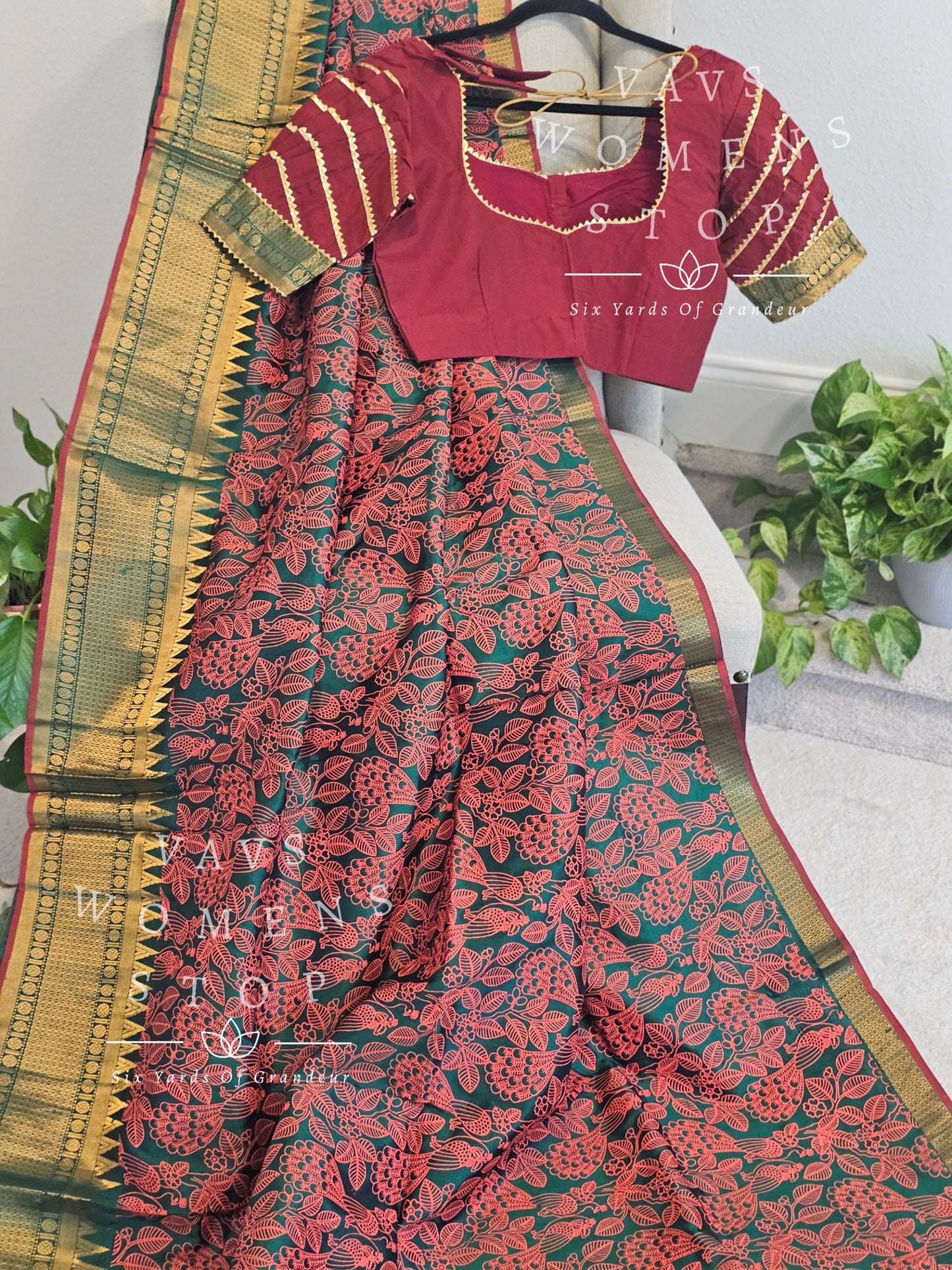 Mangalagiri Pattu Kalamkari Print Saree - Blouse