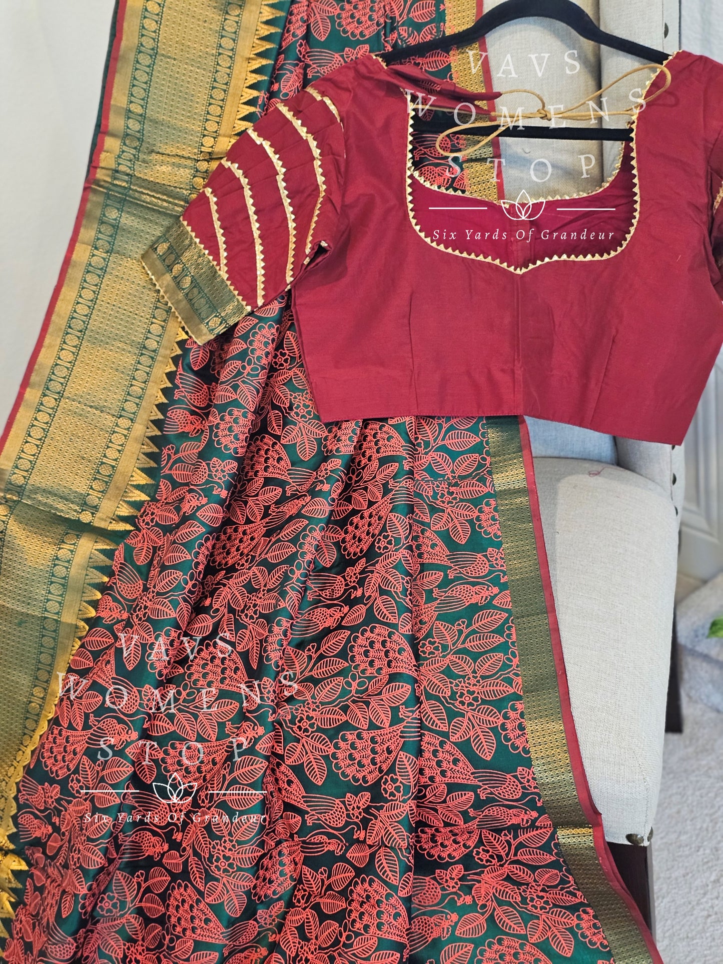 Mangalagiri Pattu Kalamkari Print Saree - Blouse