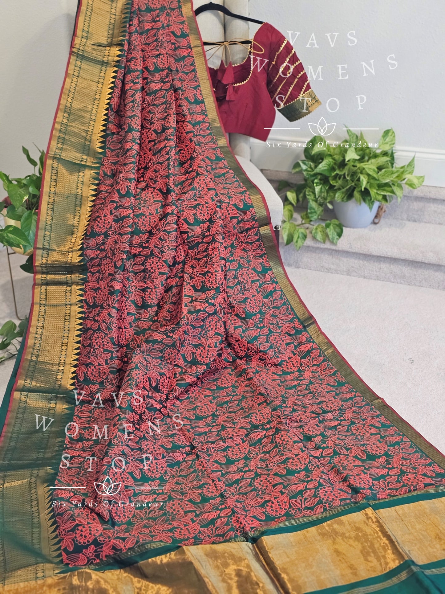 Mangalagiri Pattu Kalamkari Print Saree - Blouse