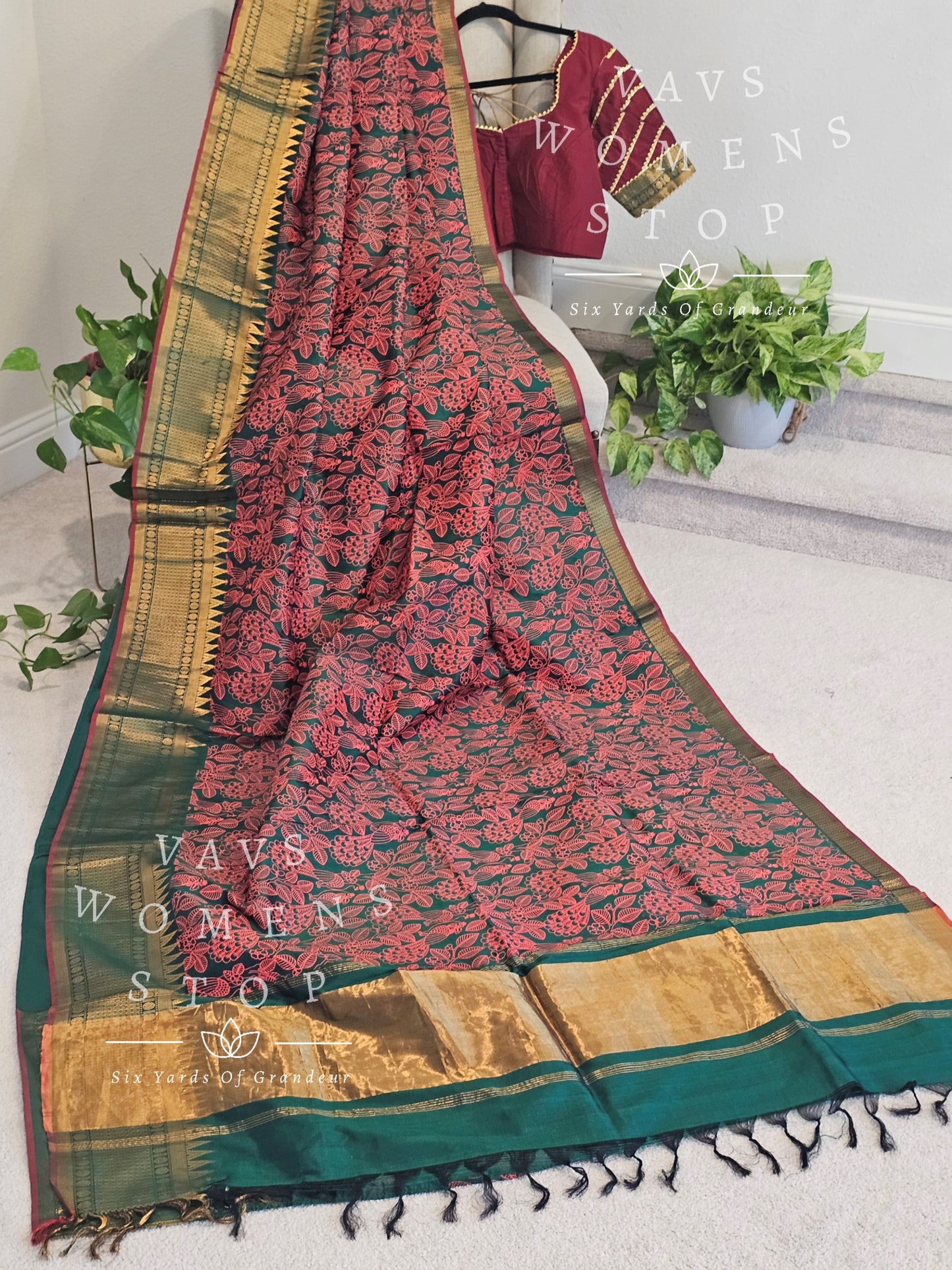 Mangalagiri Pattu Kalamkari Print Saree - Blouse