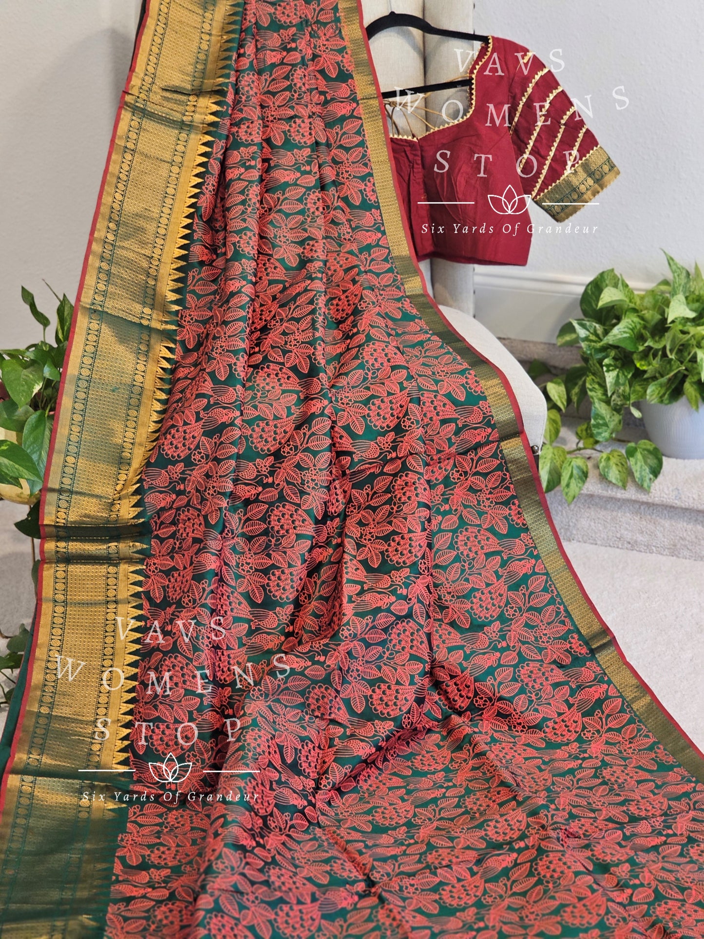 Mangalagiri Pattu Kalamkari Print Saree - Blouse