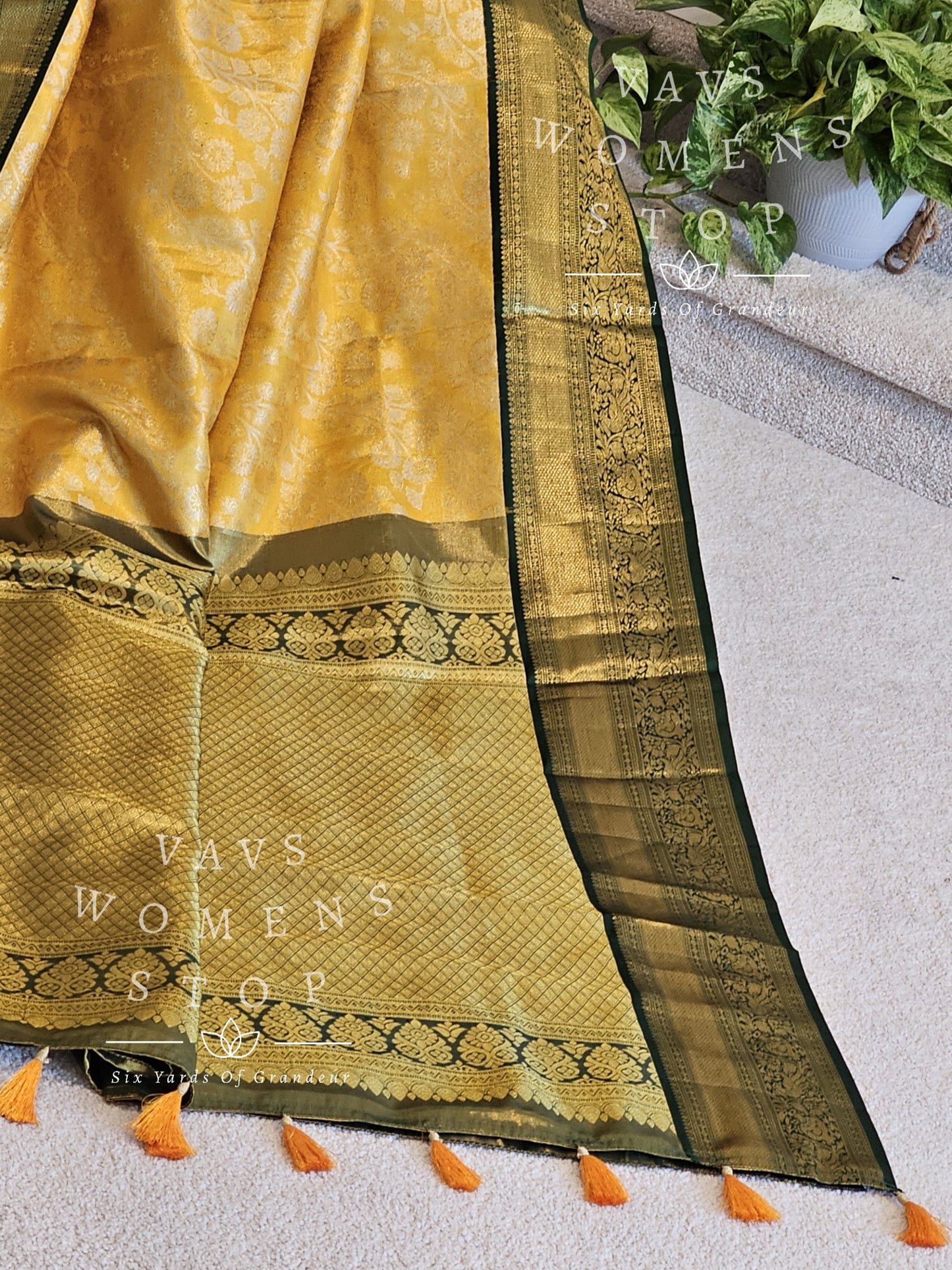 Pure Kanchi Pattu Tissue Brocade Silk Saree - Maggam Blouse