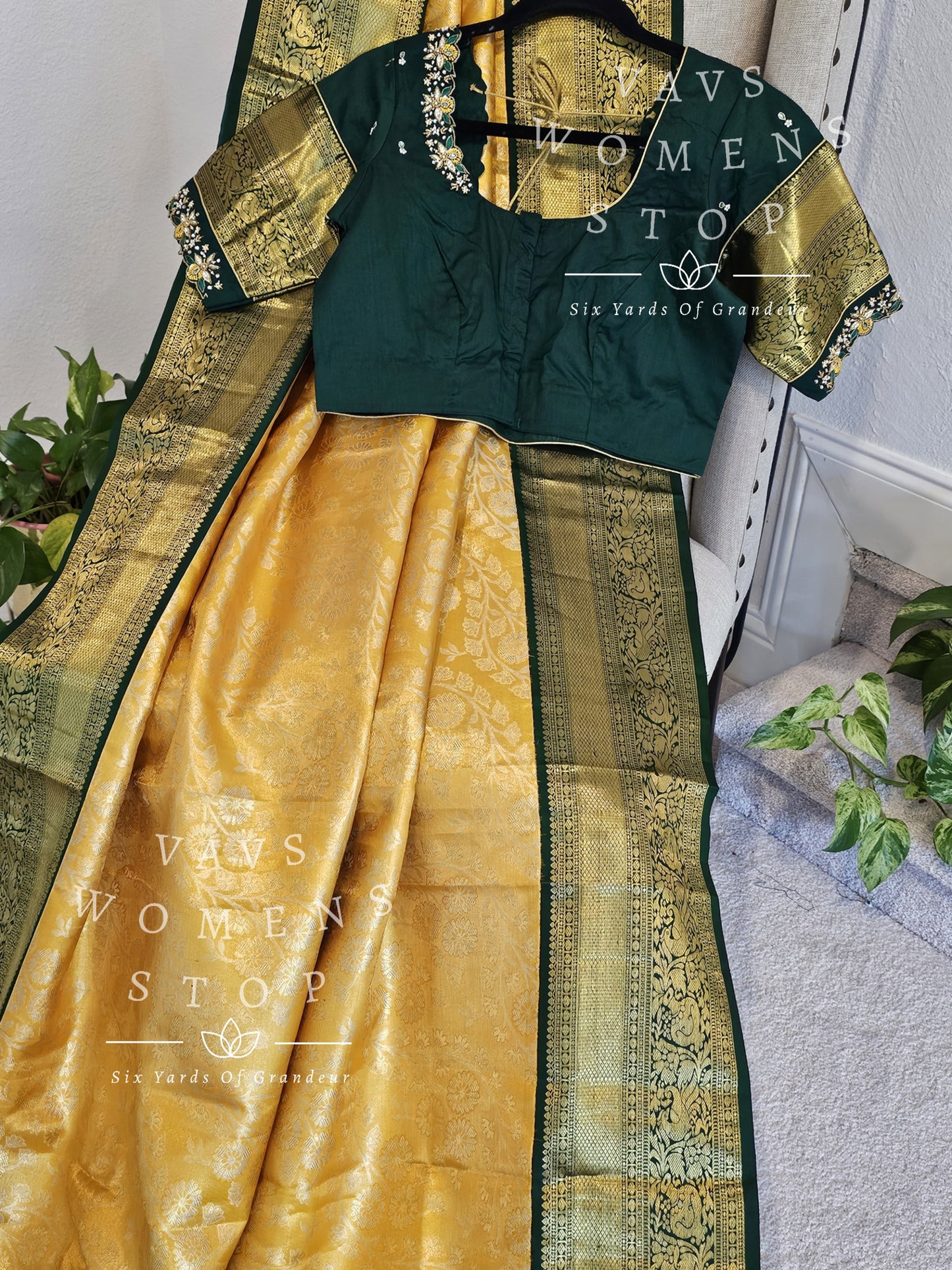 Pure Kanchi Pattu Tissue Brocade Silk Saree - Maggam Blouse