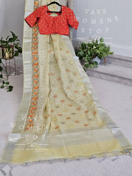 Soft Linen Tissue Saree with Rawsilk Blouse