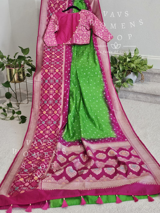 Jute Dupion Silk Bhandini Saree - Benarasi Blouse