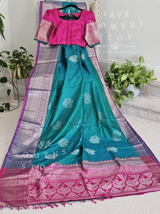 Handloom Pure Kanchi Soft Silk Saree - Blouse