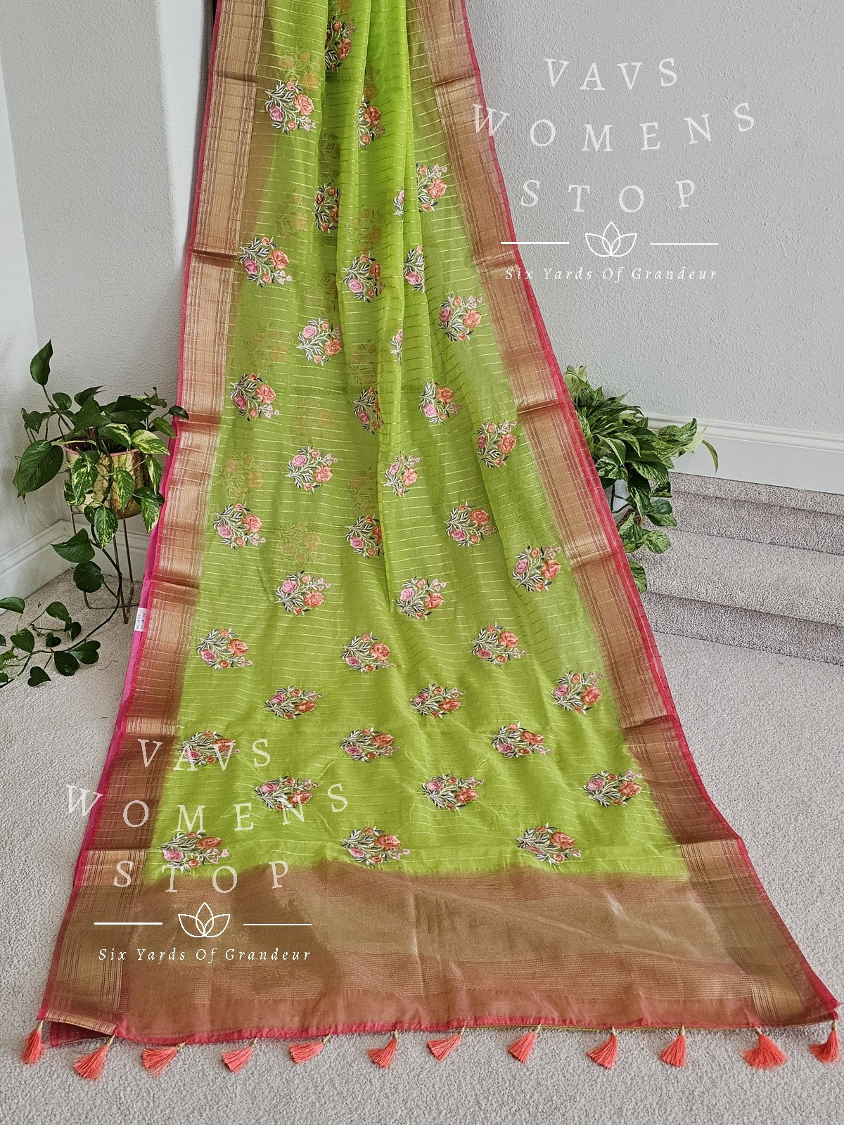 Fancy Semi Organza Silk Saree - Rawsilk Blouse