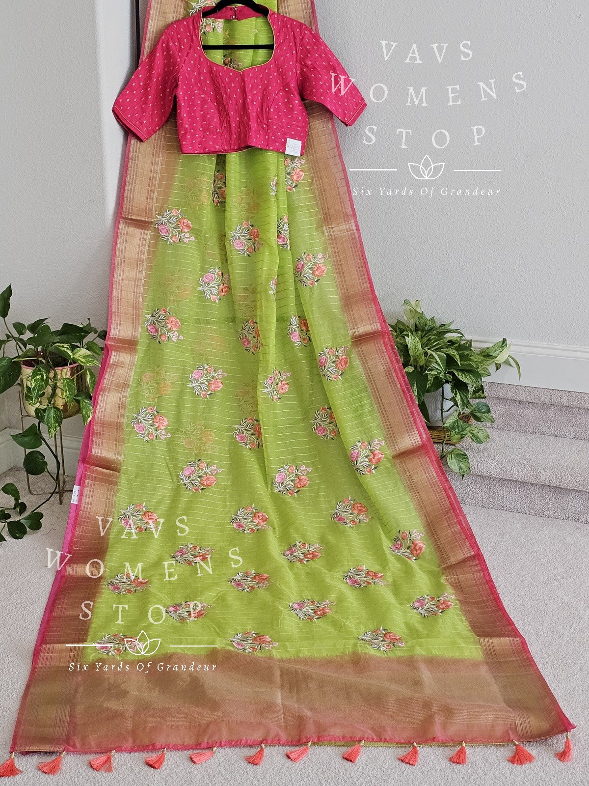 Fancy Semi Organza Silk Saree - Rawsilk Blouse