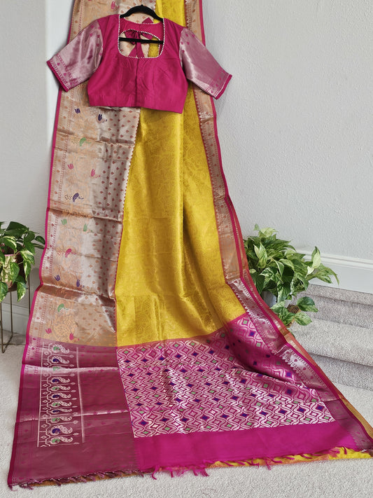 Pure Kuppadam Kanchi Handloom Paithani Border Designer Saree - Blouse