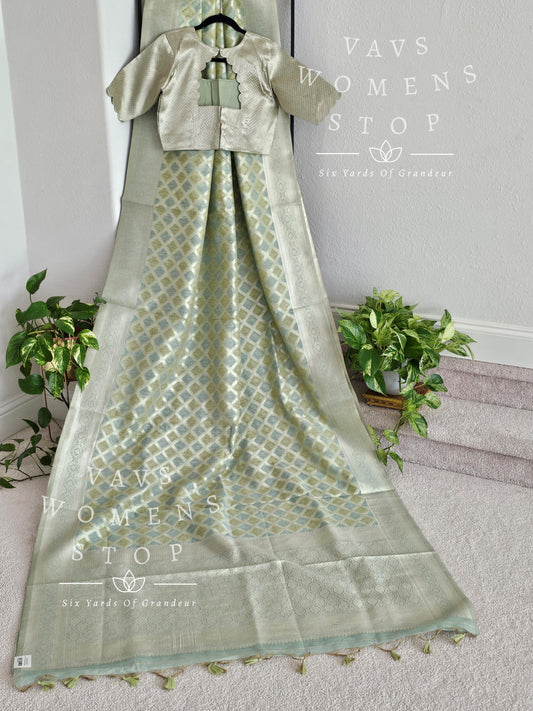 Linen Kota Pastel Shade Designer Saree - Blouse