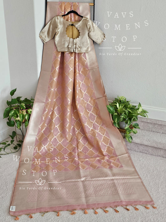 Linen Kota Pastel Shade Designer Saree - Blouse