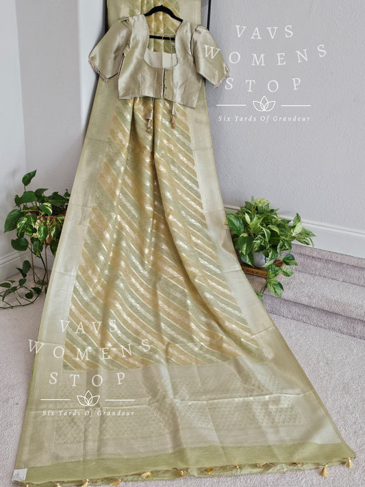 Linen Kota Pastel Shade Designer Saree - Blouse