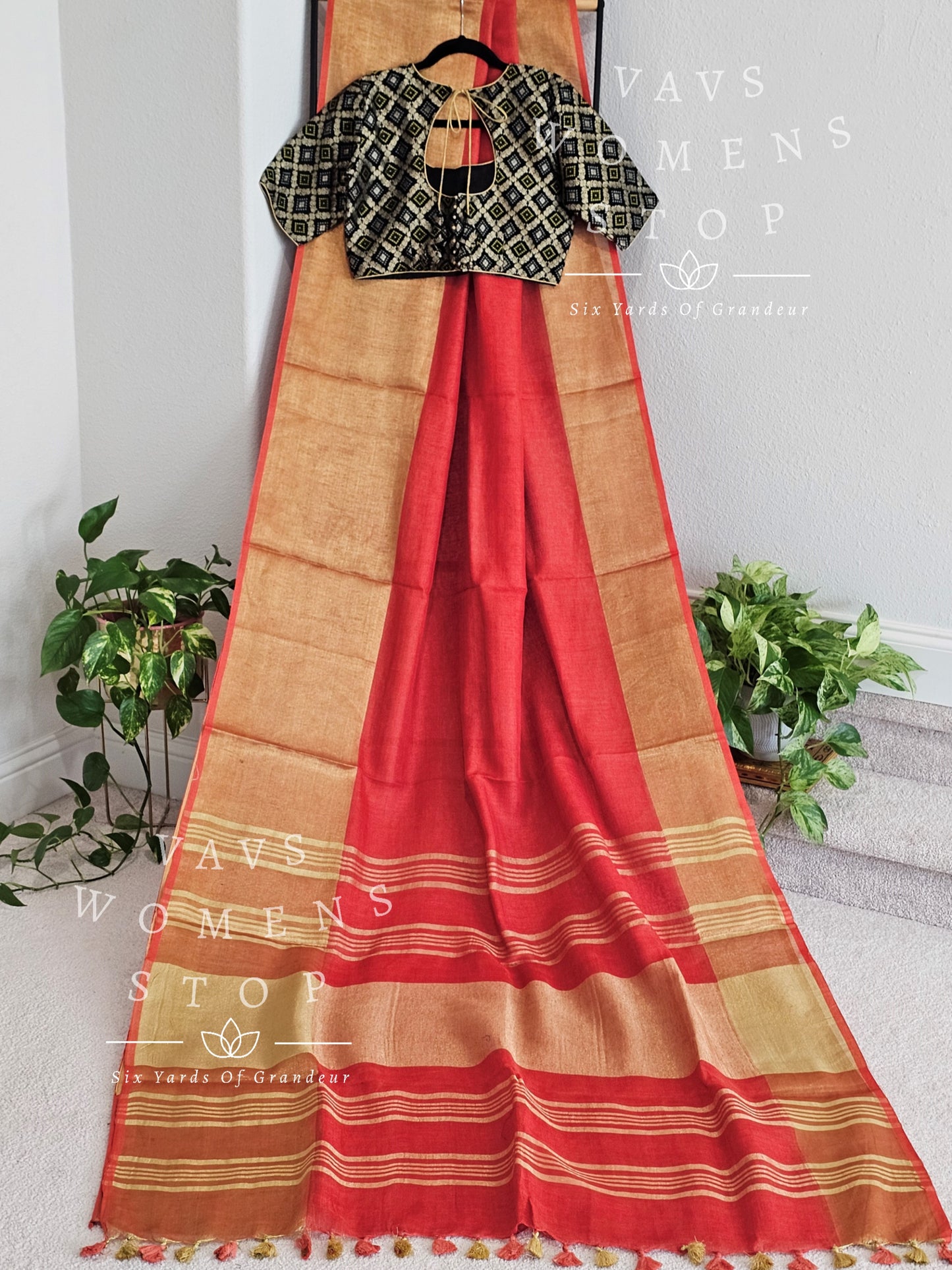 Linen By Linen Saree - Georgette Bhandini Blouse