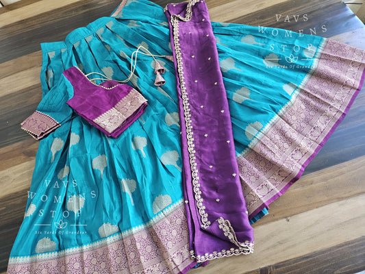 Teal Blue Shade Crepe Silk Lehenga Set