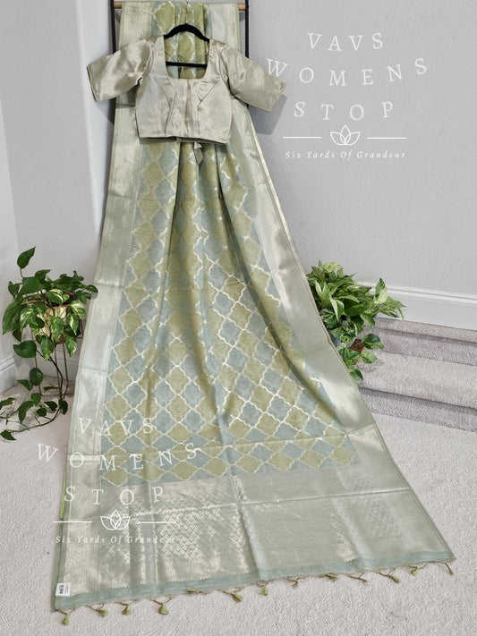 Linen Kota Pastel Shade Designer Saree - Blouse