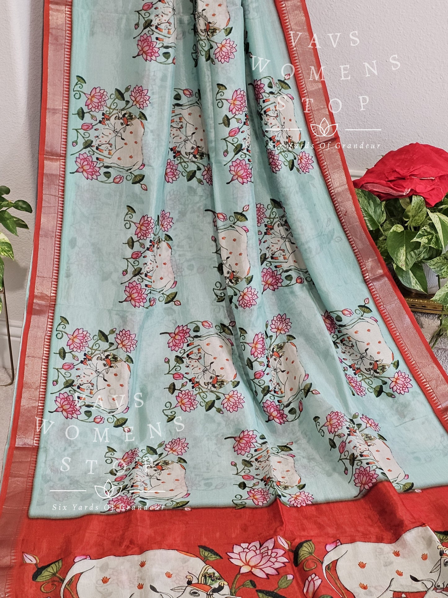 Pichwai Print Pure Mangalagiri Silk Cotton Saree