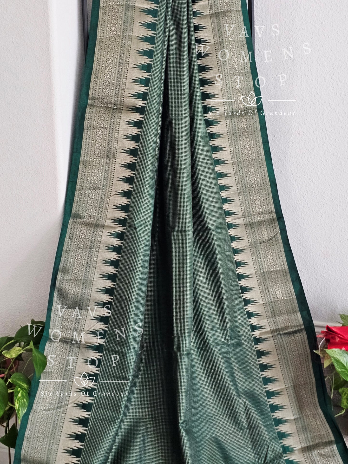 Blended Semi Kanchi Temple Border Traditional Style Saree