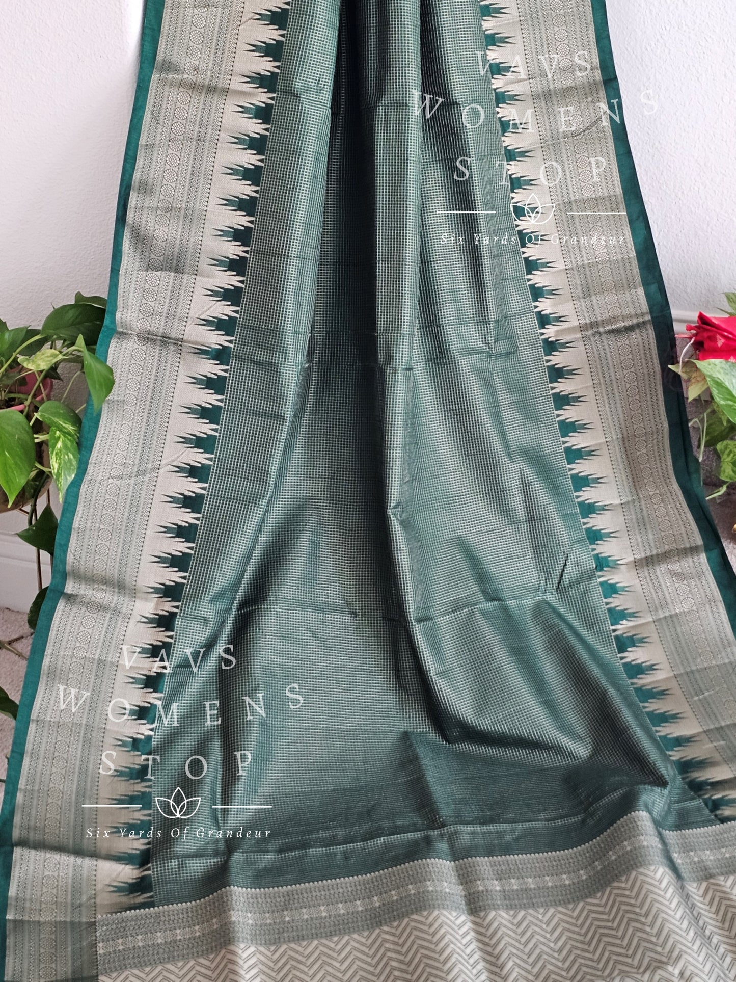 Blended Semi Kanchi Temple Border Traditional Style Saree