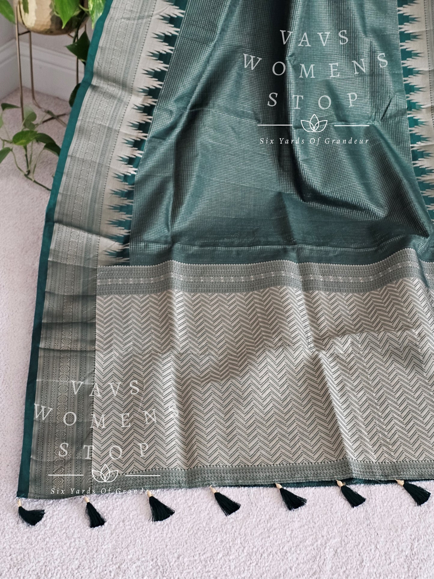 Blended Semi Kanchi Temple Border Traditional Style Saree