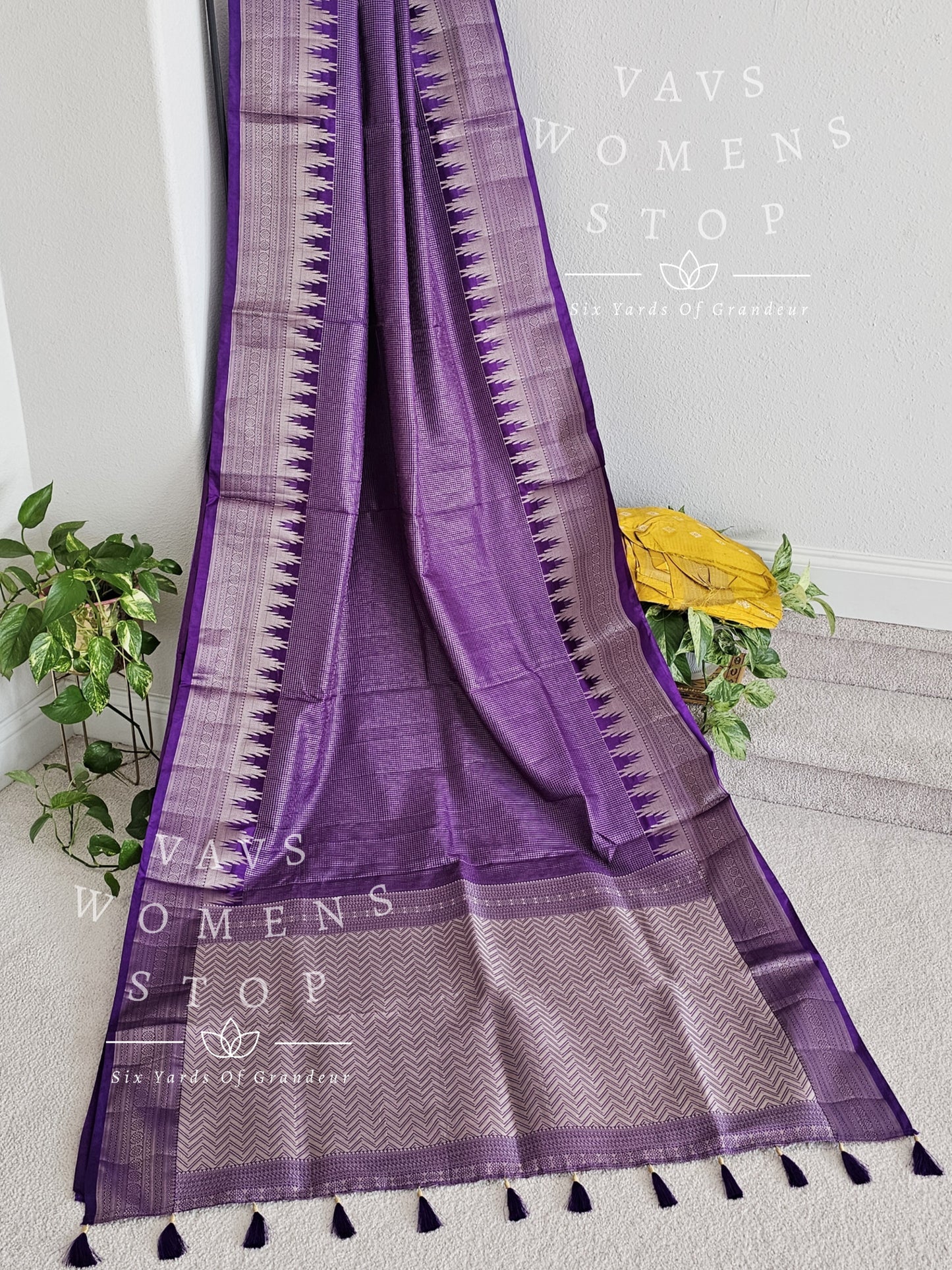 Blended Semi Kanchi Temple Border Traditional Style Saree