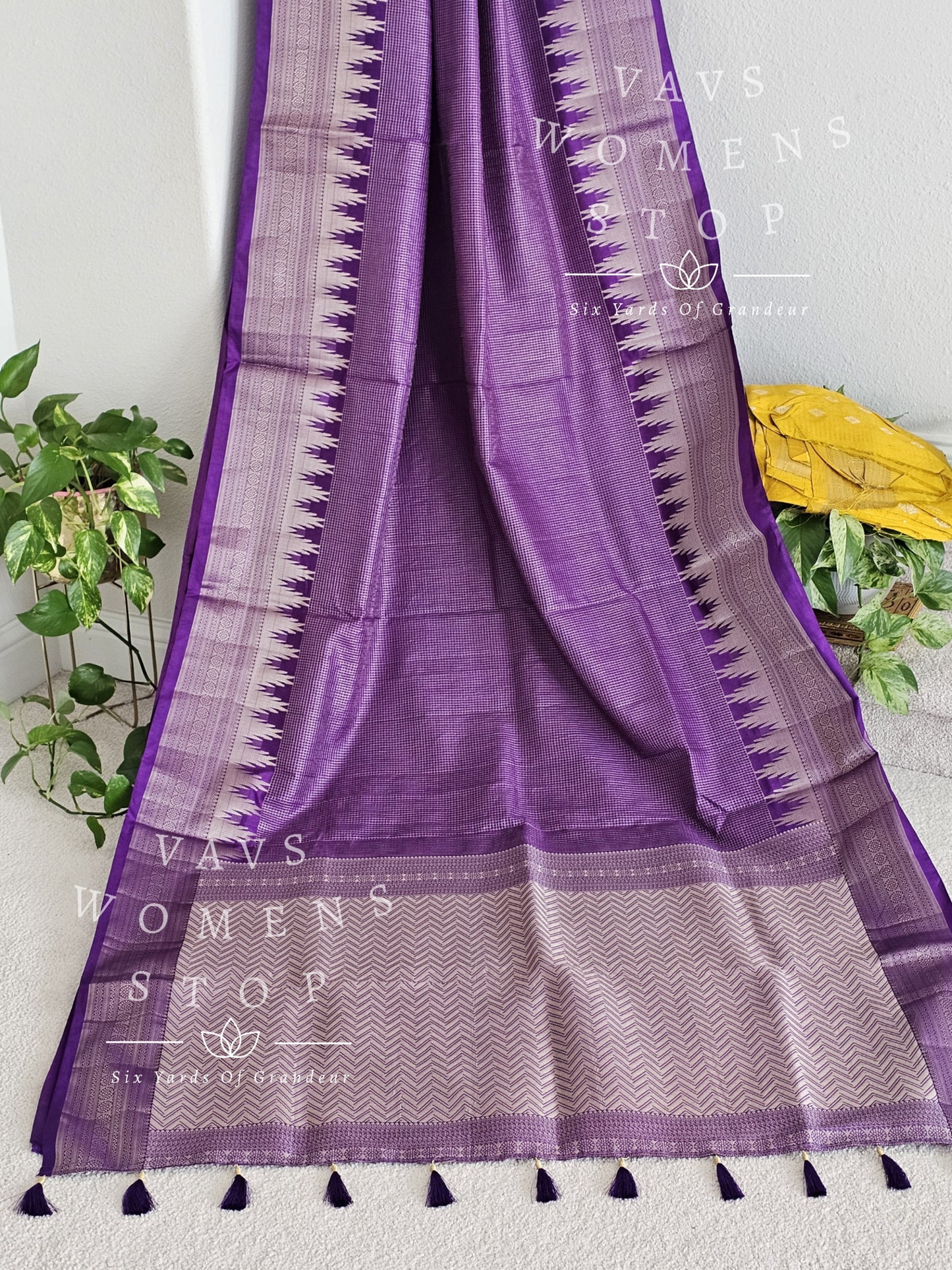 Blended Semi Kanchi Temple Border Traditional Style Saree