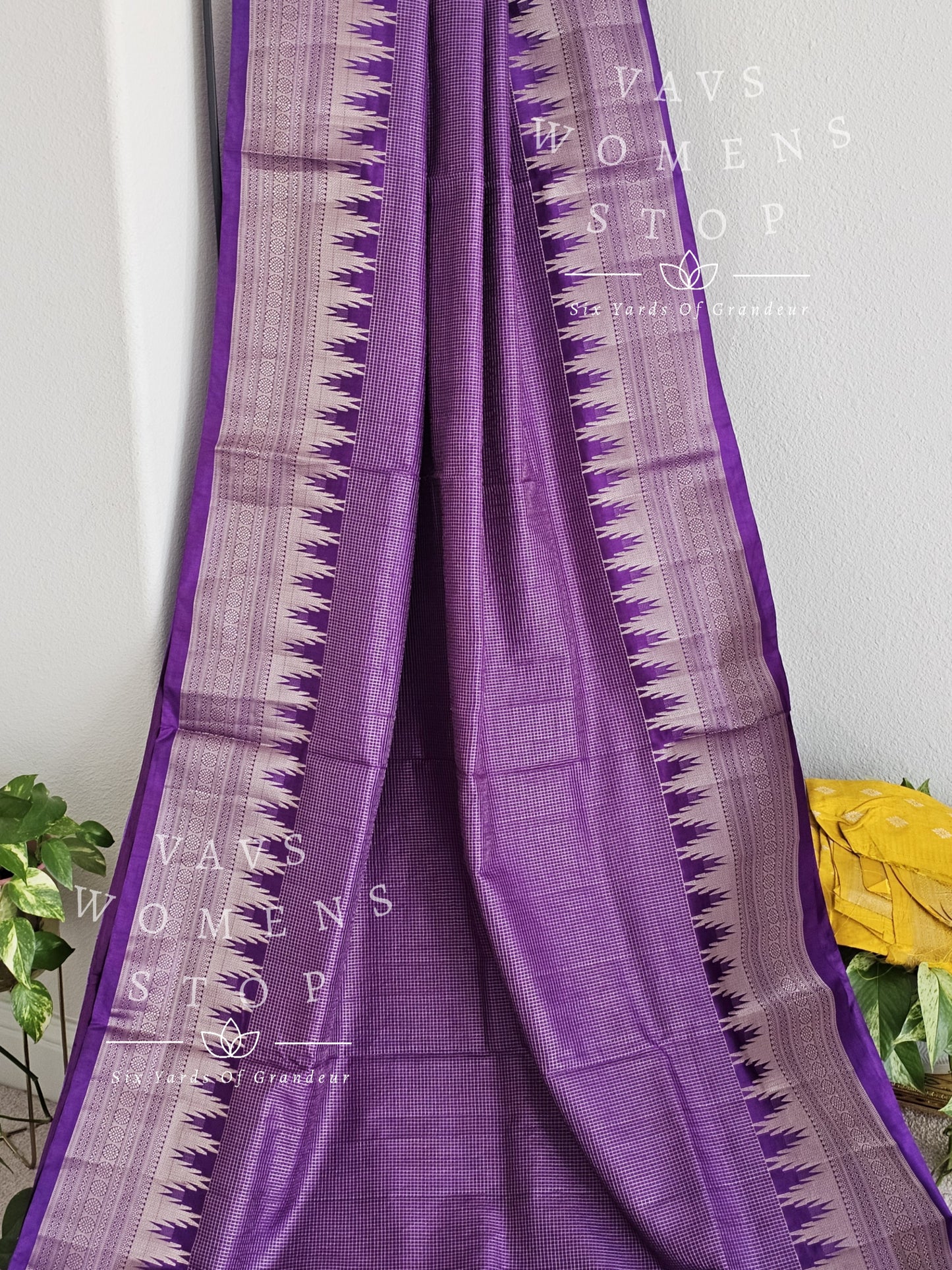 Blended Semi Kanchi Temple Border Traditional Style Saree