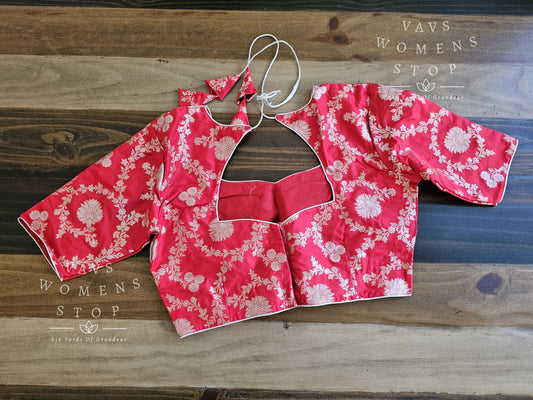 Red Benarasi Silk Blouse
