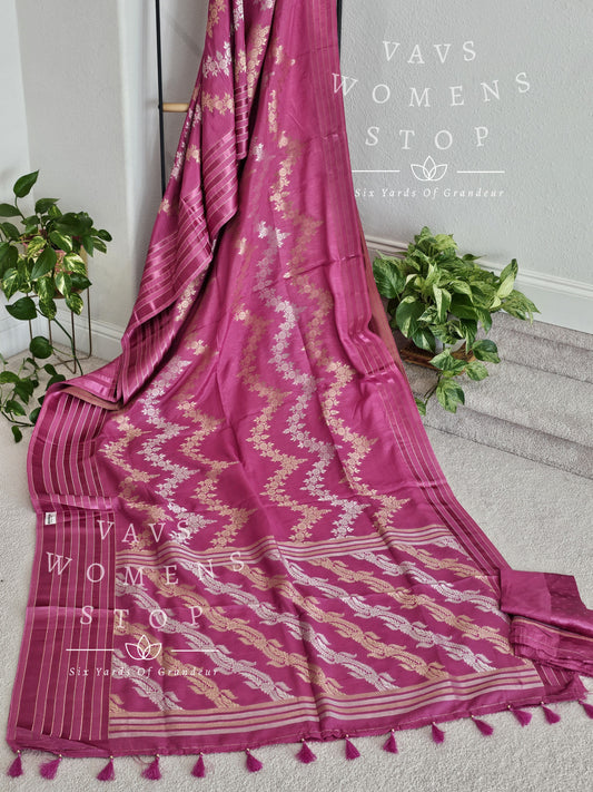 Munga Crepe Satin Benarasi Silk Saree 