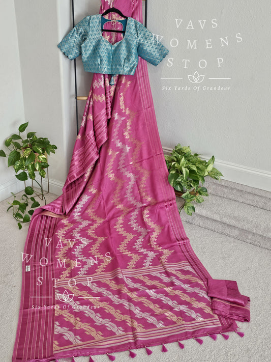 Munga Crepe Satin Benarasi Silk Saree - Benarasi Blouse