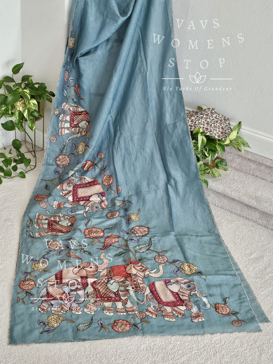 Crush Style Elephant Design Applique Work Saree 
