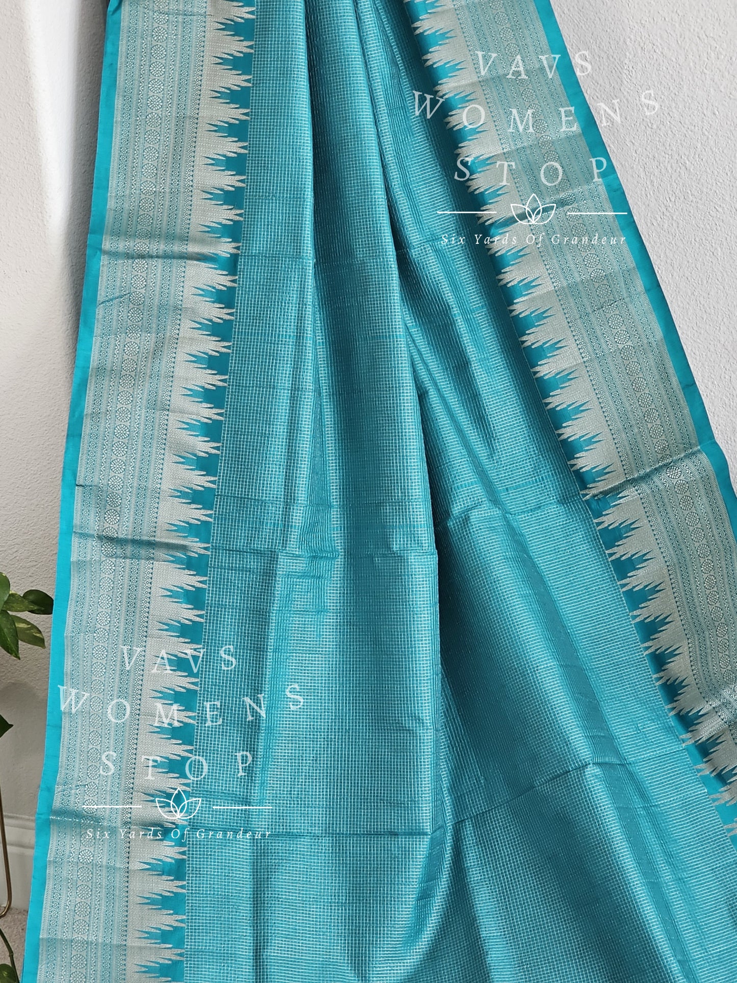 Blended Semi Kanchi Temple Border Traditional Style Saree