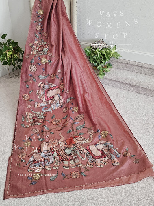 Crush Style Elephant Design Applique Work Saree 
