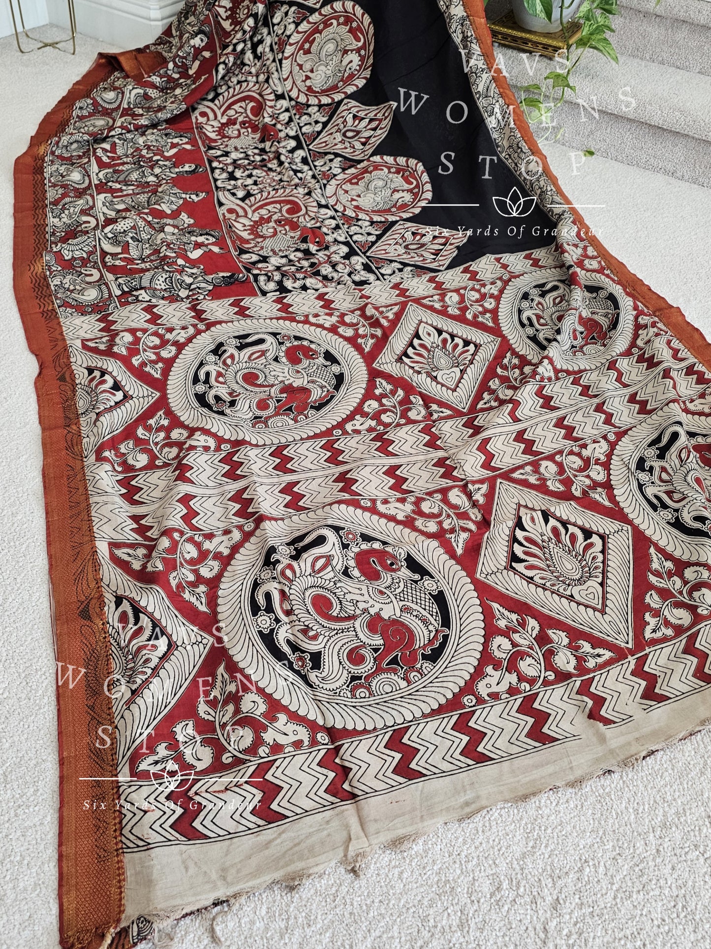 Nizam Border Kalamkari Print Silk Saree - Blouse