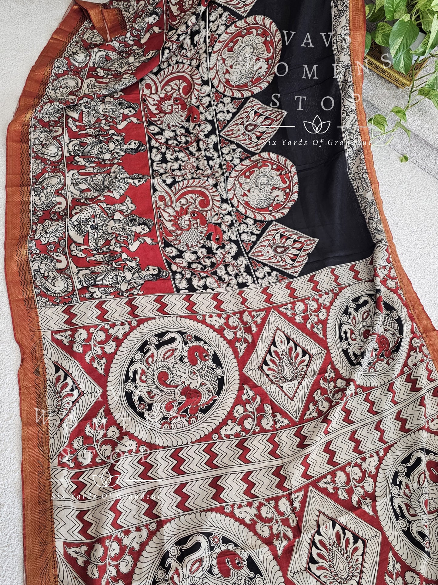 Nizam Border Kalamkari Print Silk Saree - Blouse