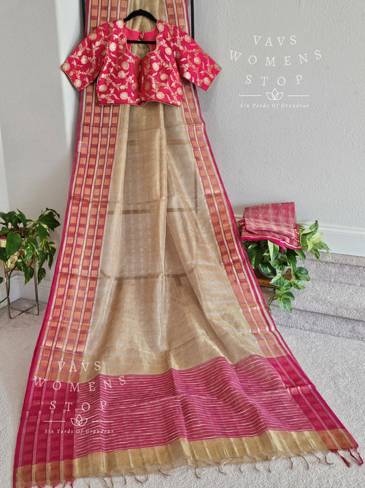 Pure Tussar Tissue Saree - Benarasi Blouse