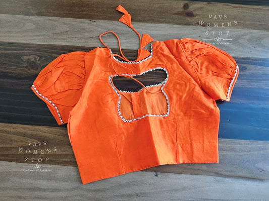 Orange Puff Sleeves Blouse