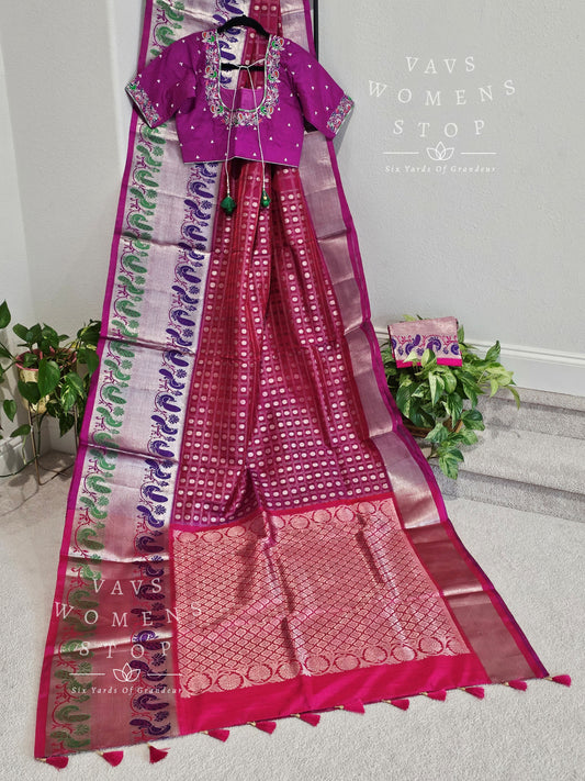 Pure Venkatagiri Pattu Paithani Border Saree - Maggam Blouse