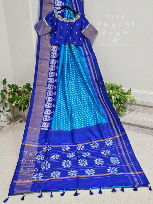 Pure Ikkat Pochampally Saree - Maggam Blouse