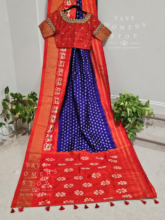 Pure Ikkat Pochampally Saree - Maggam Blouse