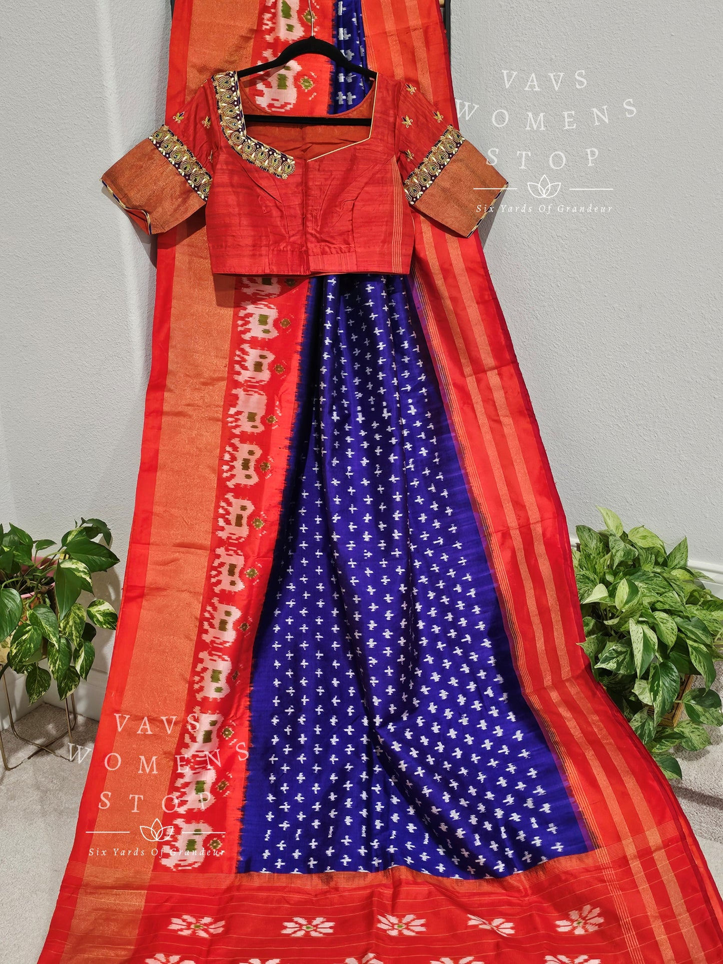 Pure Ikkat Pochampally Saree - Maggam Blouse