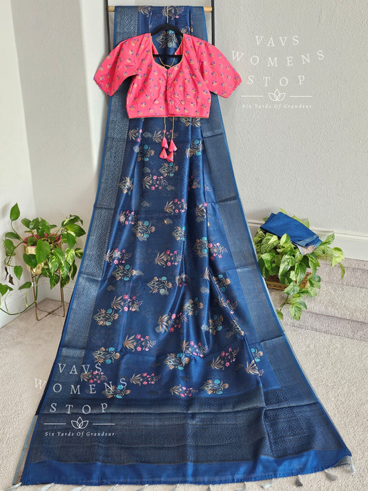 Kota Tussar Floral Prints Saree - Benarasi Blouse