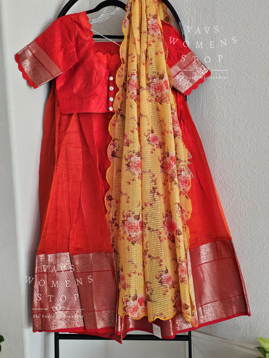 Mangalagiri Kanchi Border Half Saree/ Lehenga Set