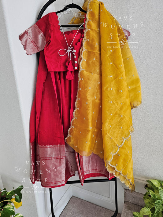 Mangalagiri Kanchi Border Half Saree/ Lehenga Set