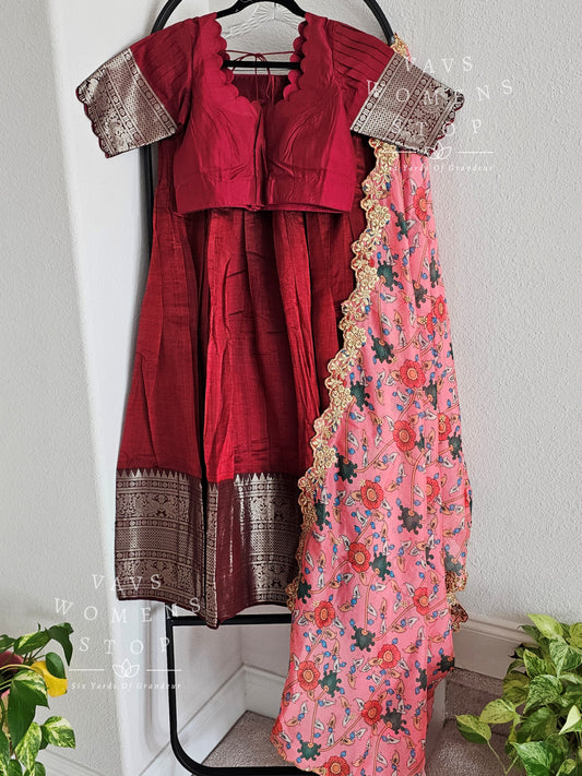Mangalagiri Kanchi Border Half Saree/ Lehenga Set