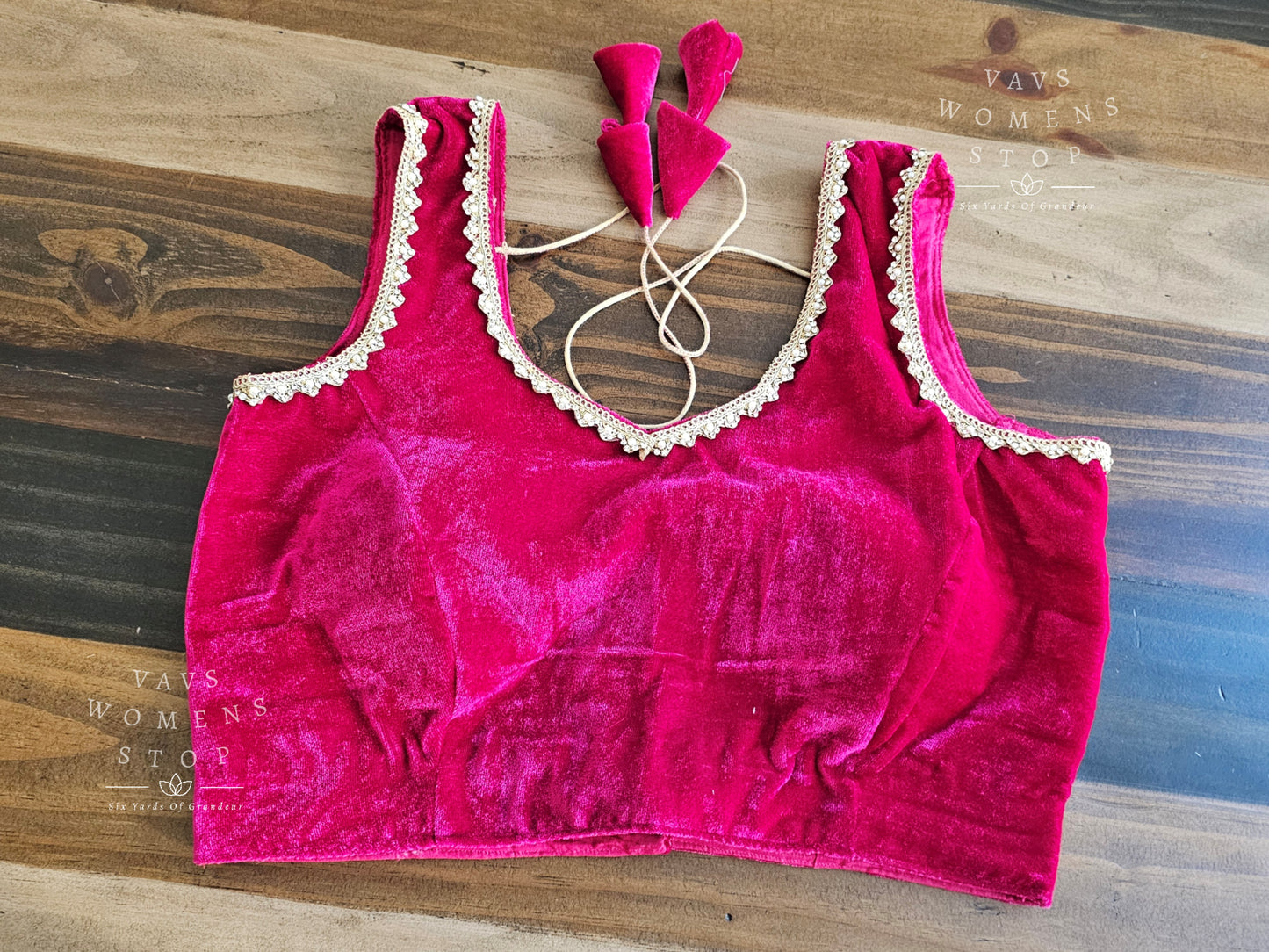 Sleeveless Velvet Rani Pink Blouse