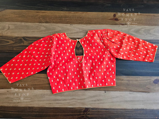 3/4 Th Sleeves Orange Benarasi Blouse
